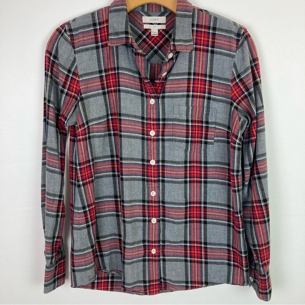 J.Crew Boy Fit Tartan Plaid Button Shirt Size 2